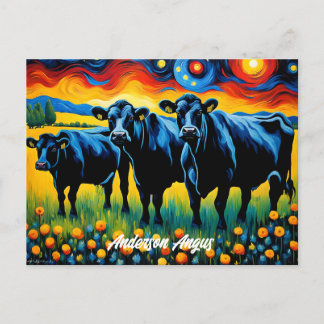 Vibrant Black Angus Cattle Postcard