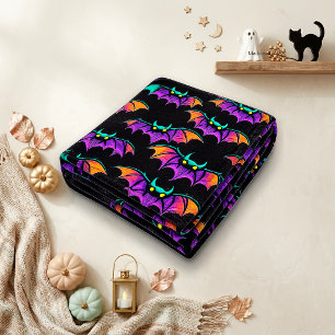 Vibrant Black Gothic Bat Pattern Fleece Blanket