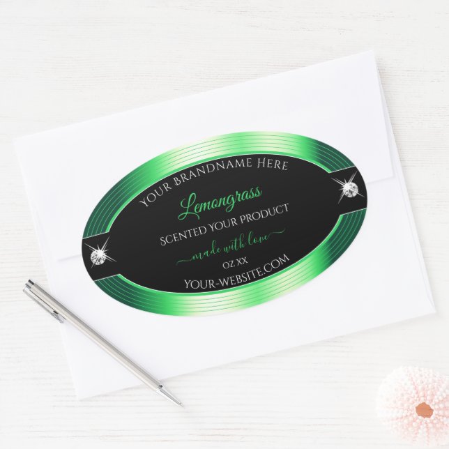 Vibrant Black Green Shiny Brilliants Product Label (Envelope)