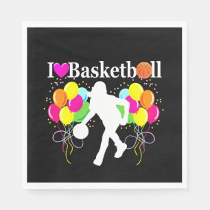 VIBRANT BLACK I LOVE BASKETBALL PAPER NAPKINS