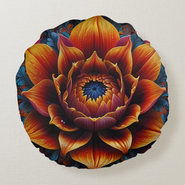 Vibrant Bloom: A Symphony of Color Round Cushion (Back)