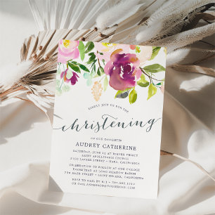Vibrant Bloom Christening Invitation