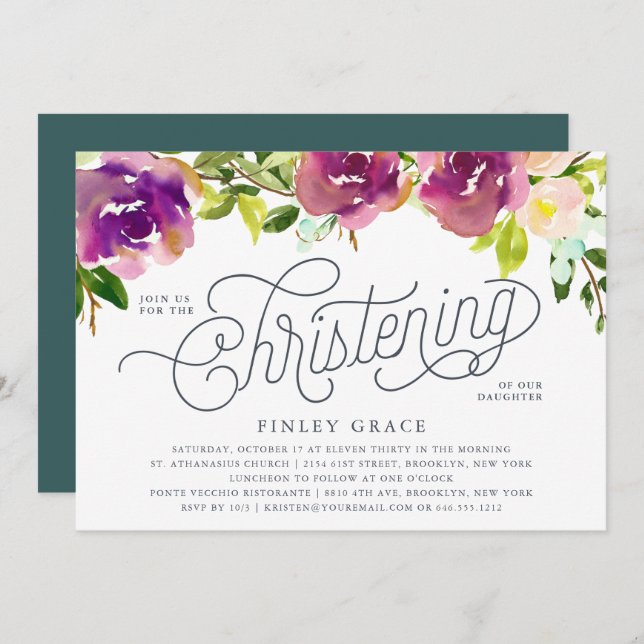 Vibrant Bloom Christening Invitation (Front/Back)