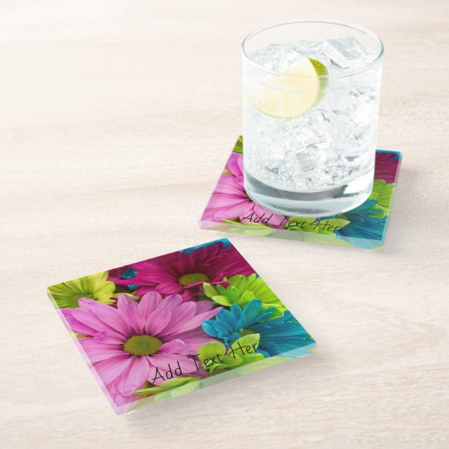 Vibrant Bloom – Colourful Floral Art Glass Coaster (Angled)