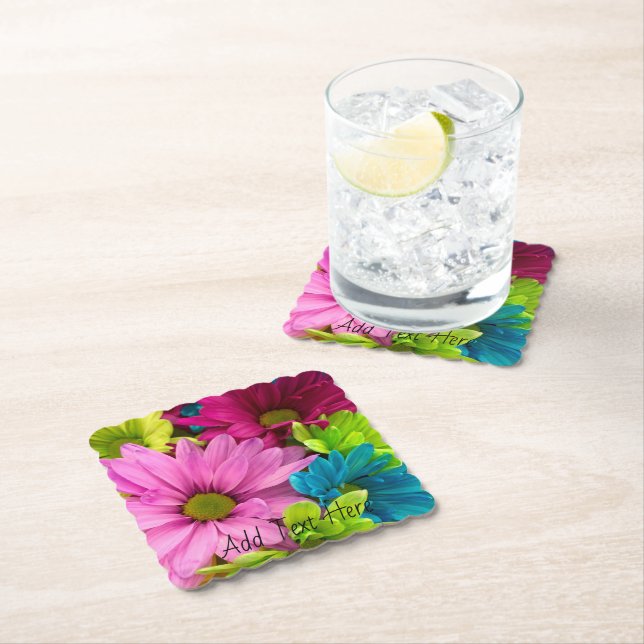 Vibrant Bloom – Colourful Floral Art Paper Coaster (Insitu)
