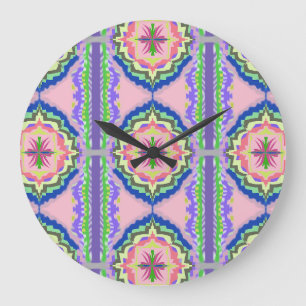 Vibrant Bloom Kaleidoscope: Pink & Emerald Mandala Large Clock