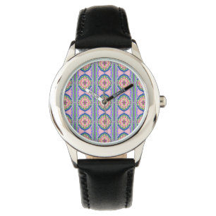 Vibrant Bloom Kaleidoscope: Pink & Emerald Mandala Watch