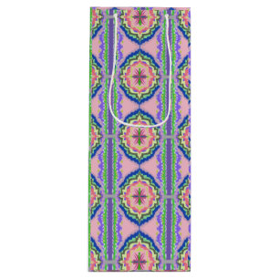 Vibrant Bloom Kaleidoscope: Pink & Emerald Mandala Wine Gift Bag