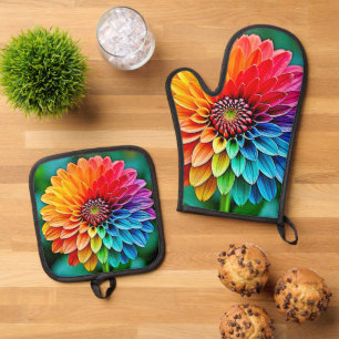 Vibrant Bloom of Hope and Joy Design Oven Mitt & Pot Holder Set