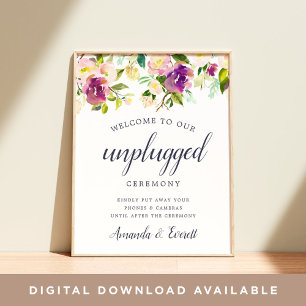 Vibrant Bloom Unplugged Wedding Ceremony Sign
