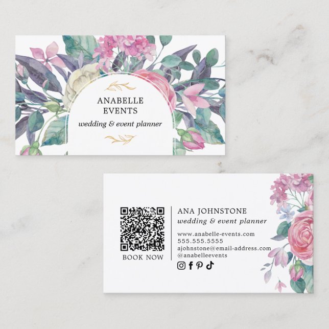 Vibrant Blooming Florals QR Code Business Card (Front/Back)