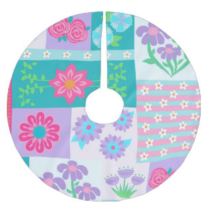 Vibrant Blooming Flowers Design Brushed Polyester Tree Skirt