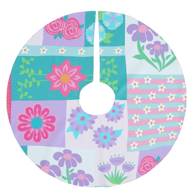 Vibrant Blooming Flowers Design Brushed Polyester Tree Skirt (Front)