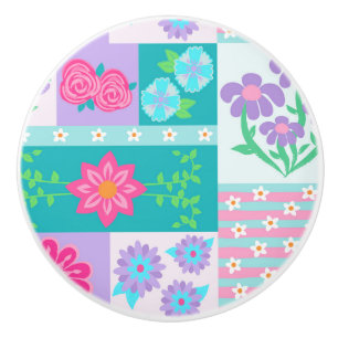 Vibrant Blooming Flowers Design Ceramic Knob