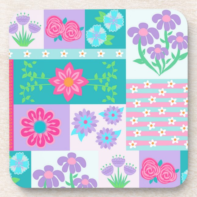 Vibrant Blooming Flowers Design Coaster (Front)
