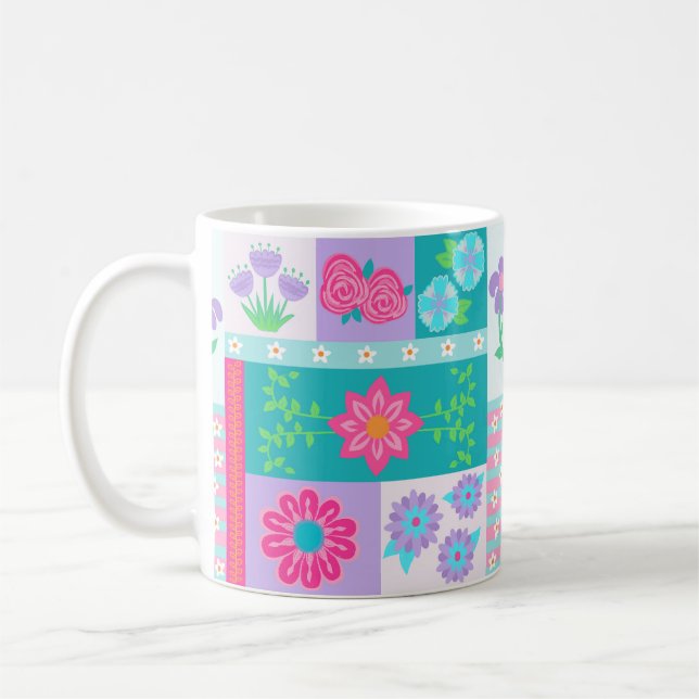 Vibrant Blooming Flowers Design Coffee Mug (Left)
