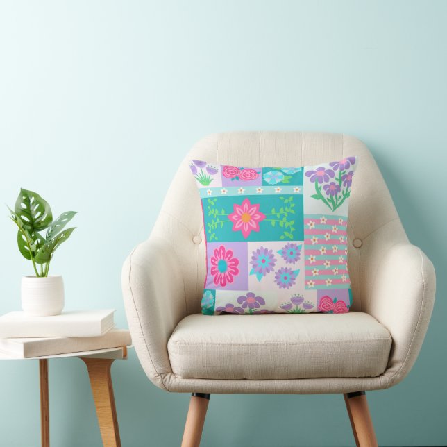 Vibrant Blooming Flowers Design Cushion (Chair)