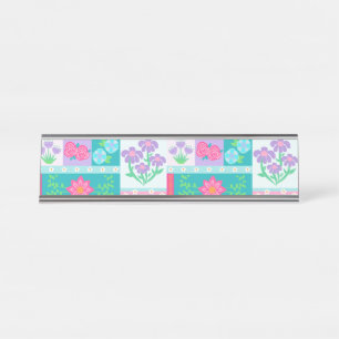 Vibrant Blooming Flowers Design Desk Name Plate