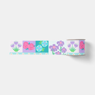 Vibrant Blooming Flowers Design Grosgrain Ribbon