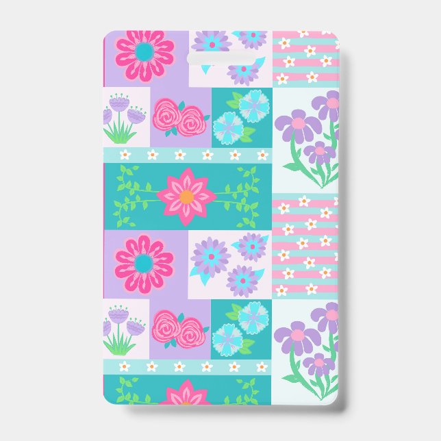 Vibrant Blooming Flowers Design ID Badge (Front)