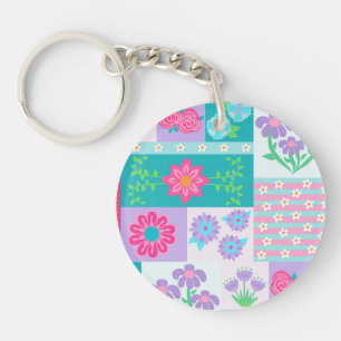 Vibrant Blooming Flowers Design Key Ring