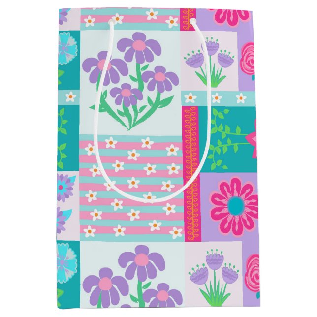 Vibrant Blooming Flowers Design Medium Gift Bag (Front)