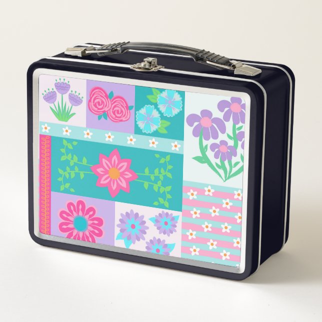 Vibrant Blooming Flowers Design Metal Lunch Box (Front)