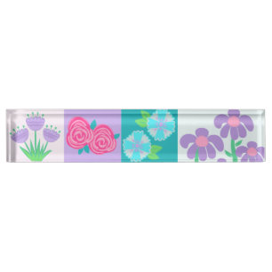 Vibrant Blooming Flowers Design Nameplate