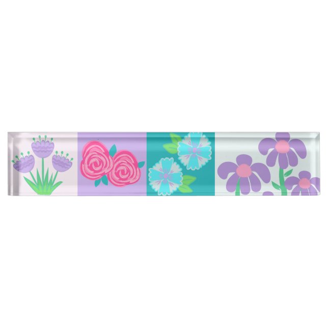 Vibrant Blooming Flowers Design Nameplate (Front)