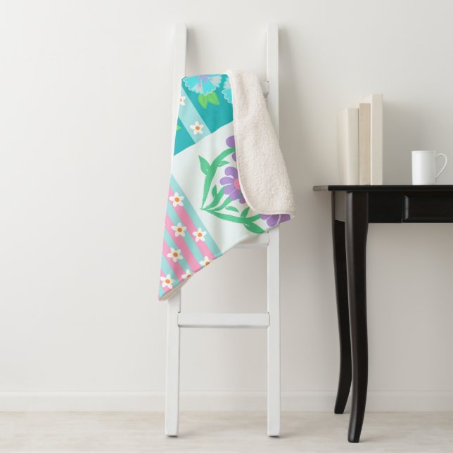 Vibrant Blooming Flowers Design Sherpa Blanket (In Situ)