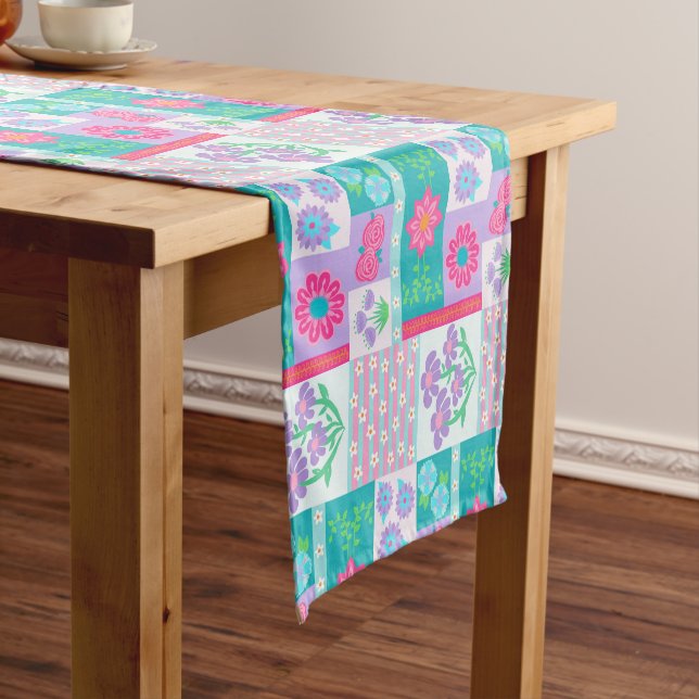 Vibrant Blooming Flowers Design Short Table Runner (In Situ)