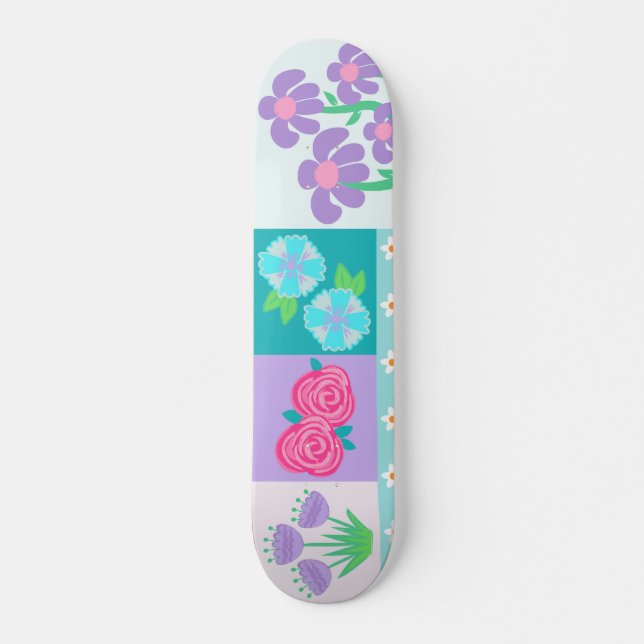 Vibrant Blooming Flowers Design Skateboard (Front)