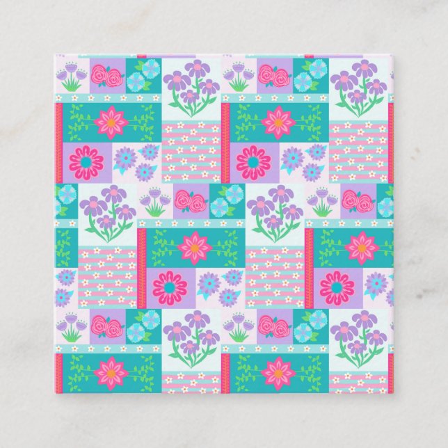 Vibrant Blooming Flowers Design Square Business Card (Front)