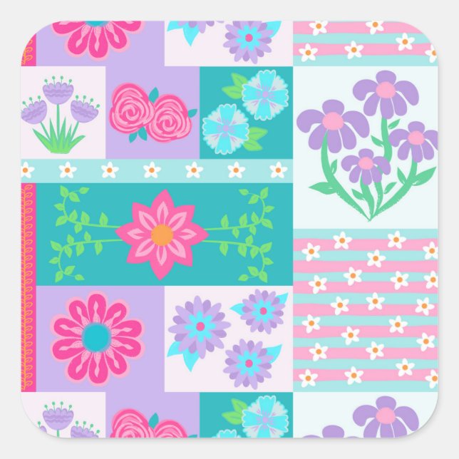 Vibrant Blooming Flowers Design Square Sticker (Front)