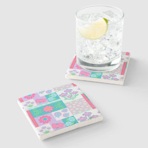 Vibrant Blooming Flowers Design Stone Coaster