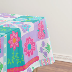 Vibrant Blooming Flowers Design Tablecloth