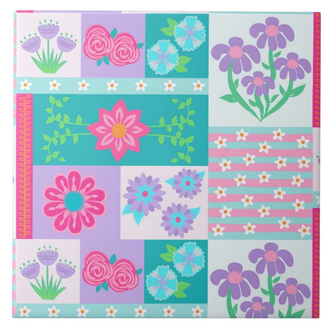 Vibrant Blooming Flowers Design Tile (Front)