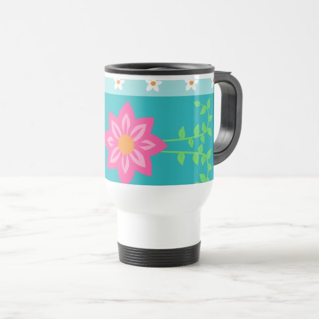 Vibrant Blooming Flowers Design Travel Mug (Front Right)