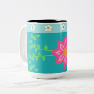 Vibrant Blooming Flowers Design Two-Tone Coffee Mug