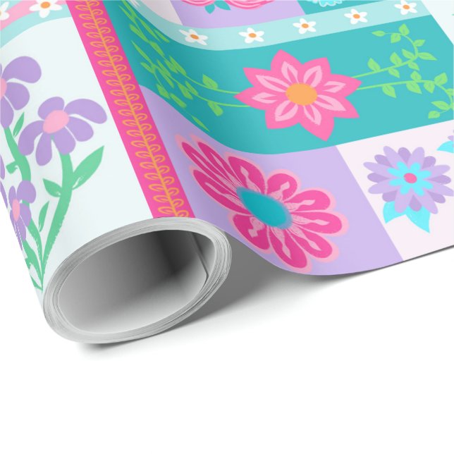 Vibrant Blooming Flowers Design Wrapping Paper (Roll Corner)
