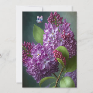 Vibrant Blooming Lilac Flowers and Butterfly  Card