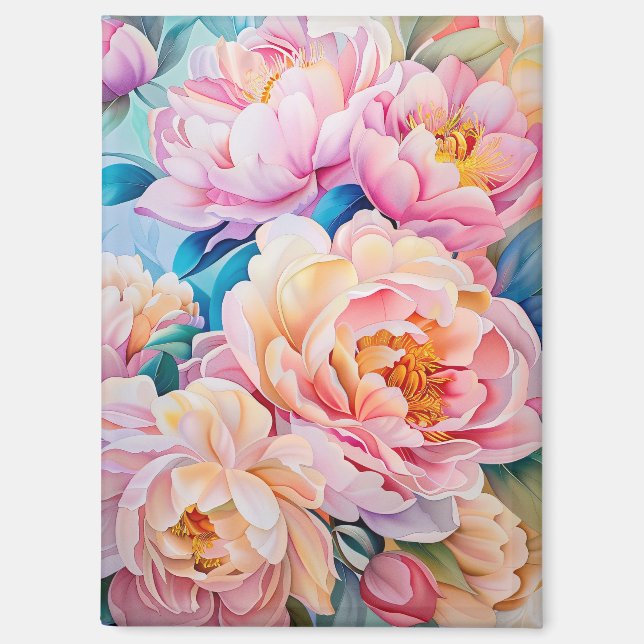 Vibrant Blooming Peonies in Soft Pastel Magnet (Front)