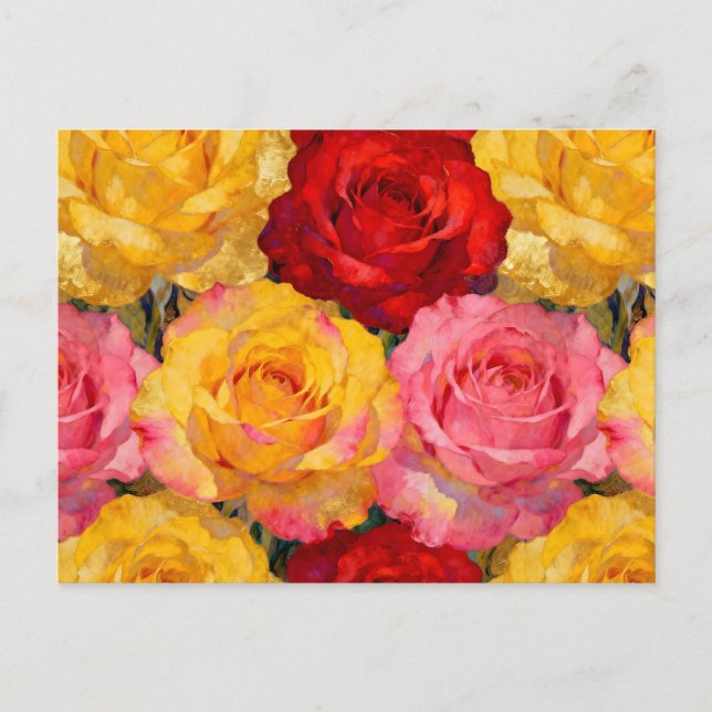 Vibrant Blooming Roses Postcard (Front)
