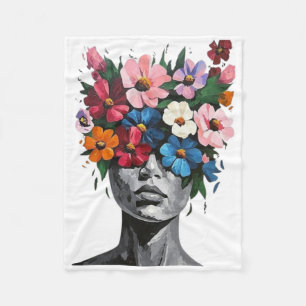 Vibrant Blooms Concealing A Monochrome Face Sticke Fleece Blanket