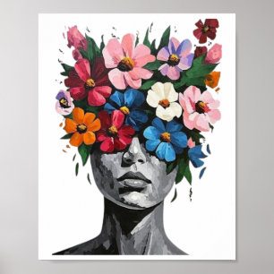 Vibrant Blooms Concealing A Monochrome Face Sticke Poster