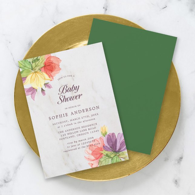 Vibrant Blooms Marble Baby Shower Invitation (Creator Uploaded)