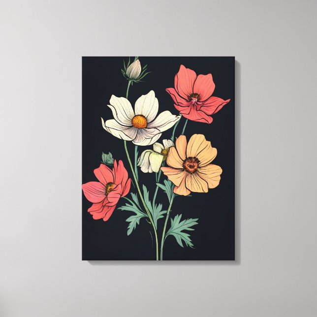 Vibrant Blooms on Black Canvas Print (Front)