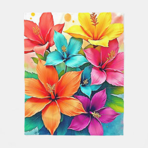 Vibrant Blooms: Tropical Floral Magic Design Fleece Blanket