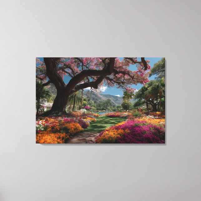 Vibrant Blossom Tree Garden Paradise View Canvas Print (Front)
