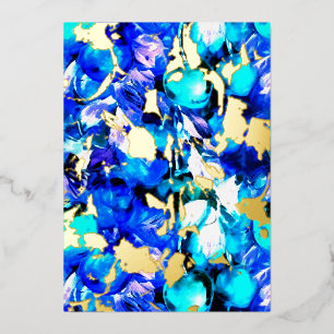 Vibrant blue abstract art w foiling